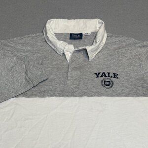 Yales University Mens Large Rugby Style Cotton Grey & White Collared